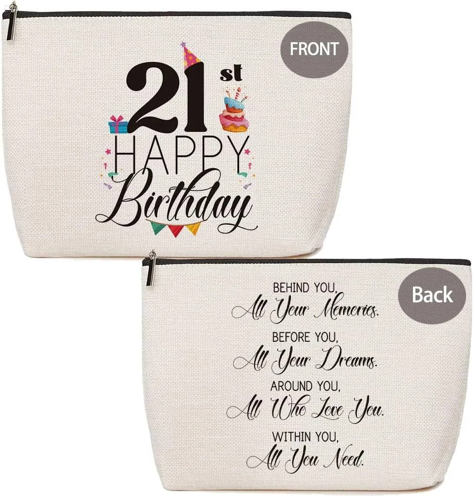 21st Birthday Gifts for Her, 21 Year Old Presents for Girls Besties Women Female Girlfriend Sister Friends Daughter, Milestone Birthday Gift for Her, Travel Bag Cosmetic Bag Waterproof Makeup Bag