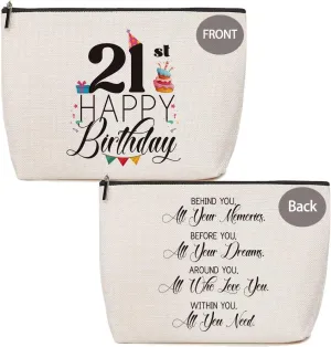 21st Birthday Gifts for Her, 21 Year Old Presents for Girls Besties Women Female Girlfriend Sister Friends Daughter, Milestone Birthday Gift for Her, Travel Bag Cosmetic Bag Waterproof Makeup Bag
