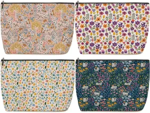 4 Pieces Makeup Bag Forest Fox Garden Cat Colorful Floral Flowers Aesthetics Skincare Bag Travel Toiletry Bag Makeup Pouch Cosmetic Bag Thanksgiving Friendship Gifts for Women Supervisor Mom Leader