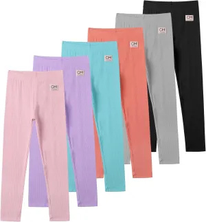 6 Pack Girls Leggings Multipack Girls Soft Comfortable Pants Kids Basic Full Length Stretchy Pants