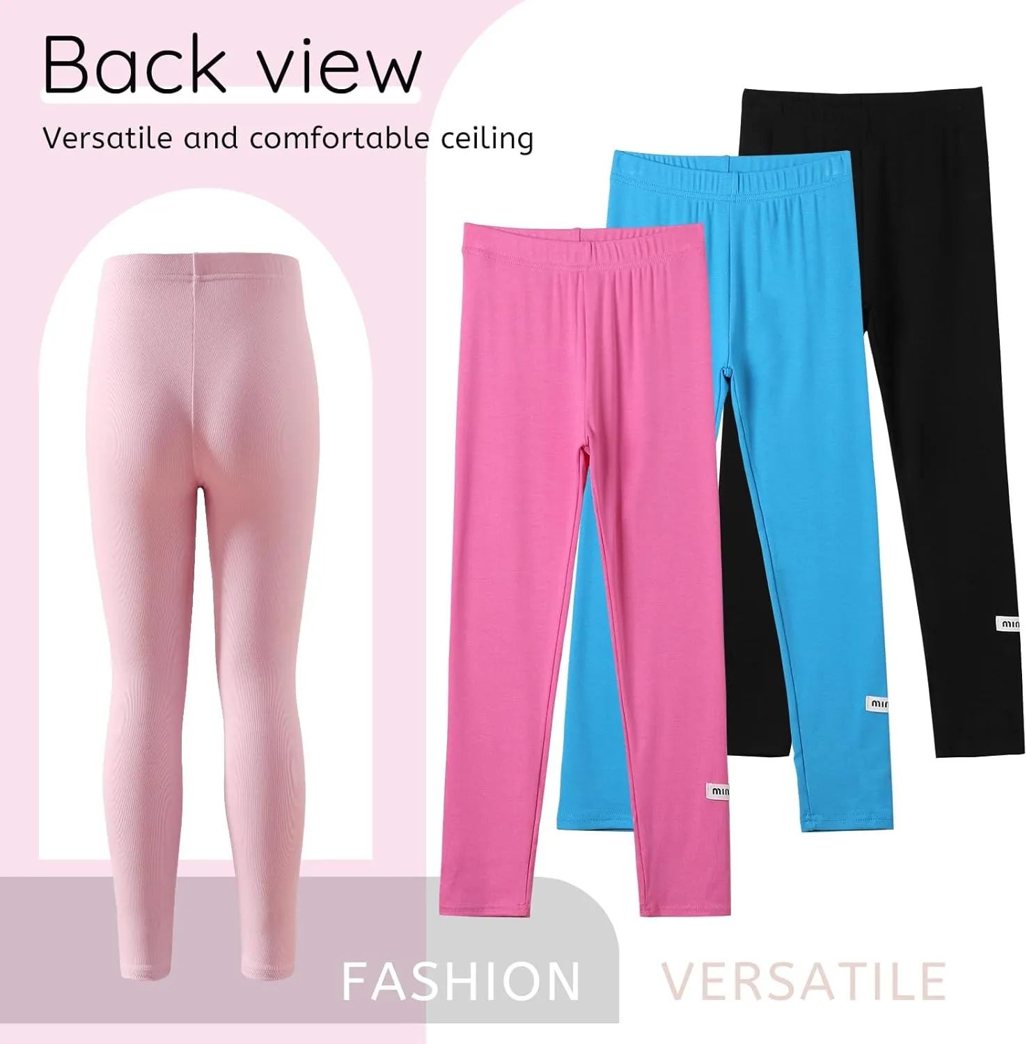 6 Pack Girls Leggings Multipack Girls Soft Comfortable Pants Kids Basic Full Length Stretchy Pants
