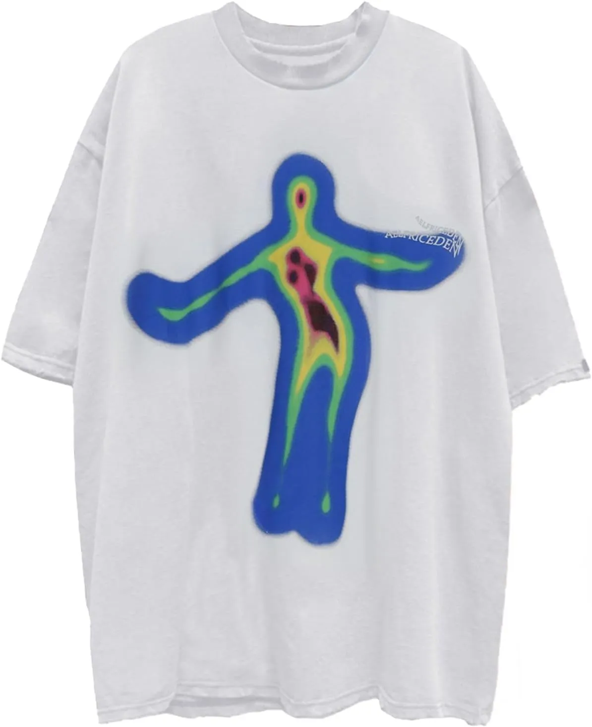 Aelfric Eden Mens Oversized T Shirts Tees Distorted Portrait Print Crew Neck Cotton Tops Streetwear Casual Shirt
