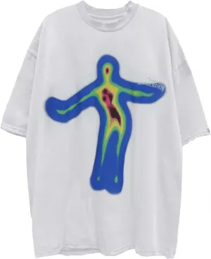 Aelfric Eden Mens Oversized T Shirts Tees Distorted Portrait Print Crew Neck Cotton Tops Streetwear Casual Shirt