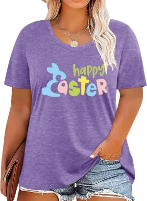 Anbech Plus Size Tshirt for Women Crewneck Graphic Tees Summer Outfits Short Sleeve Casual Shirt