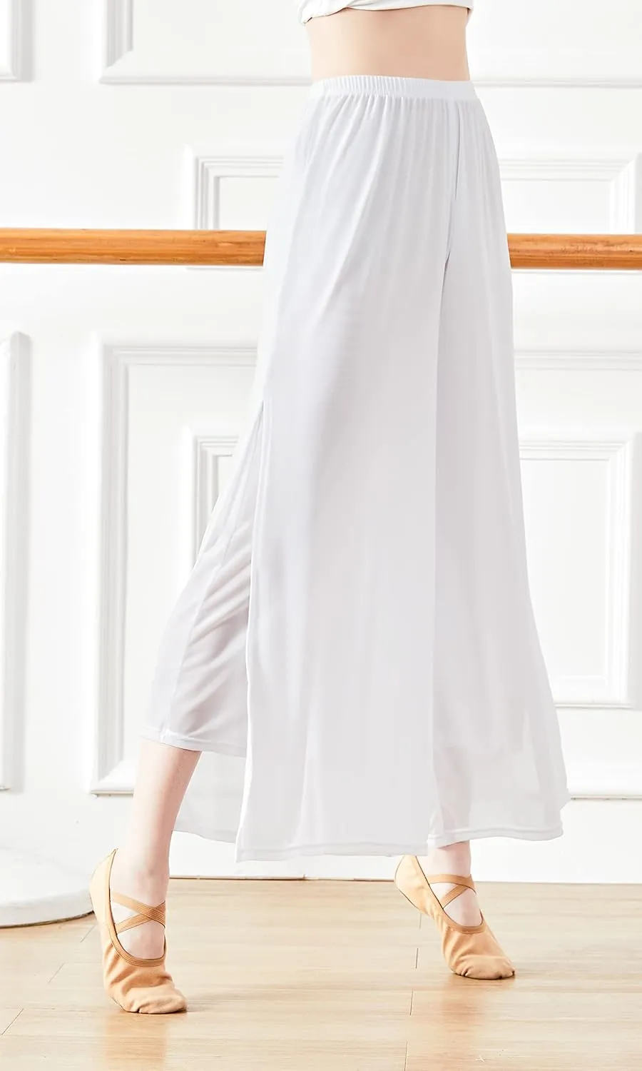 Angcoco Women's Double Layered Stretch Chiffon Dance Training Pants