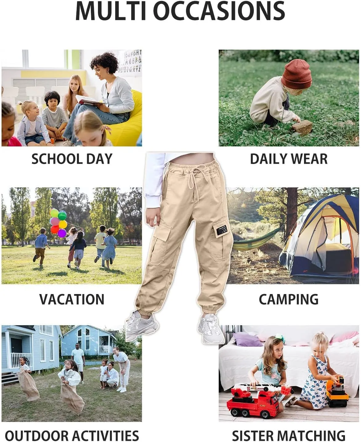AOWKULAE Girls & Womens Casual Cargo Jogger Pants, 6 Years - Women 3XL