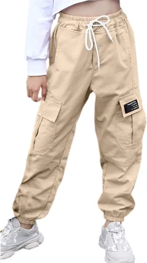 AOWKULAE Girls & Womens Casual Cargo Jogger Pants, 6 Years - Women 3XL