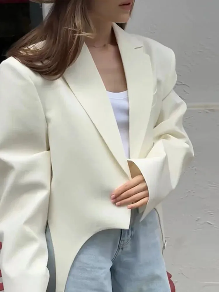 Back To School Joskaa Fashion Irregular Hem Lapel Solid Coats For Women Elegant Long Sleeve Loose Outerwear 2024 Autumn Winter Lady Commute Streetwear