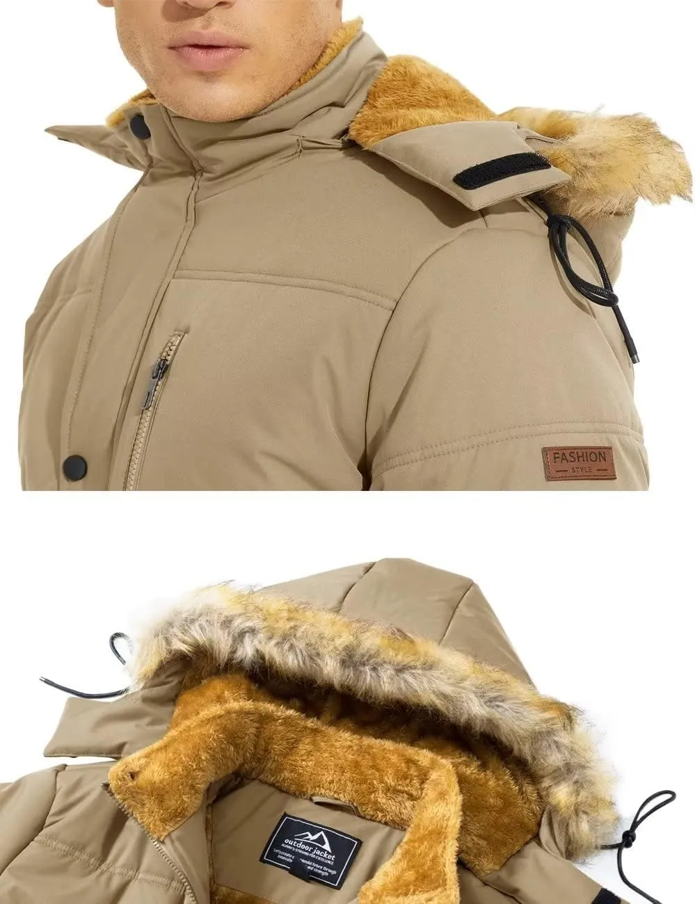 BIYLACLESEN Men's Hooded Winter Warm Jacket Fleece Thicken Windproof Down Coat with Fur Collar Hood Snowproof Jackets