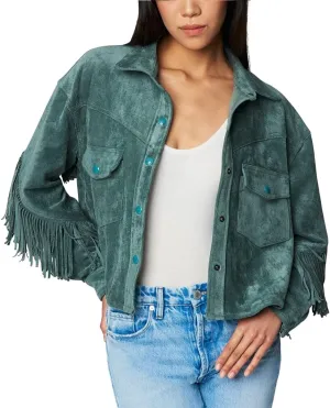 [BLANKNYC] womens Luxury Clothing Faux Suede Fringe Shirt Jacket, Comfortable & Stylish Coat