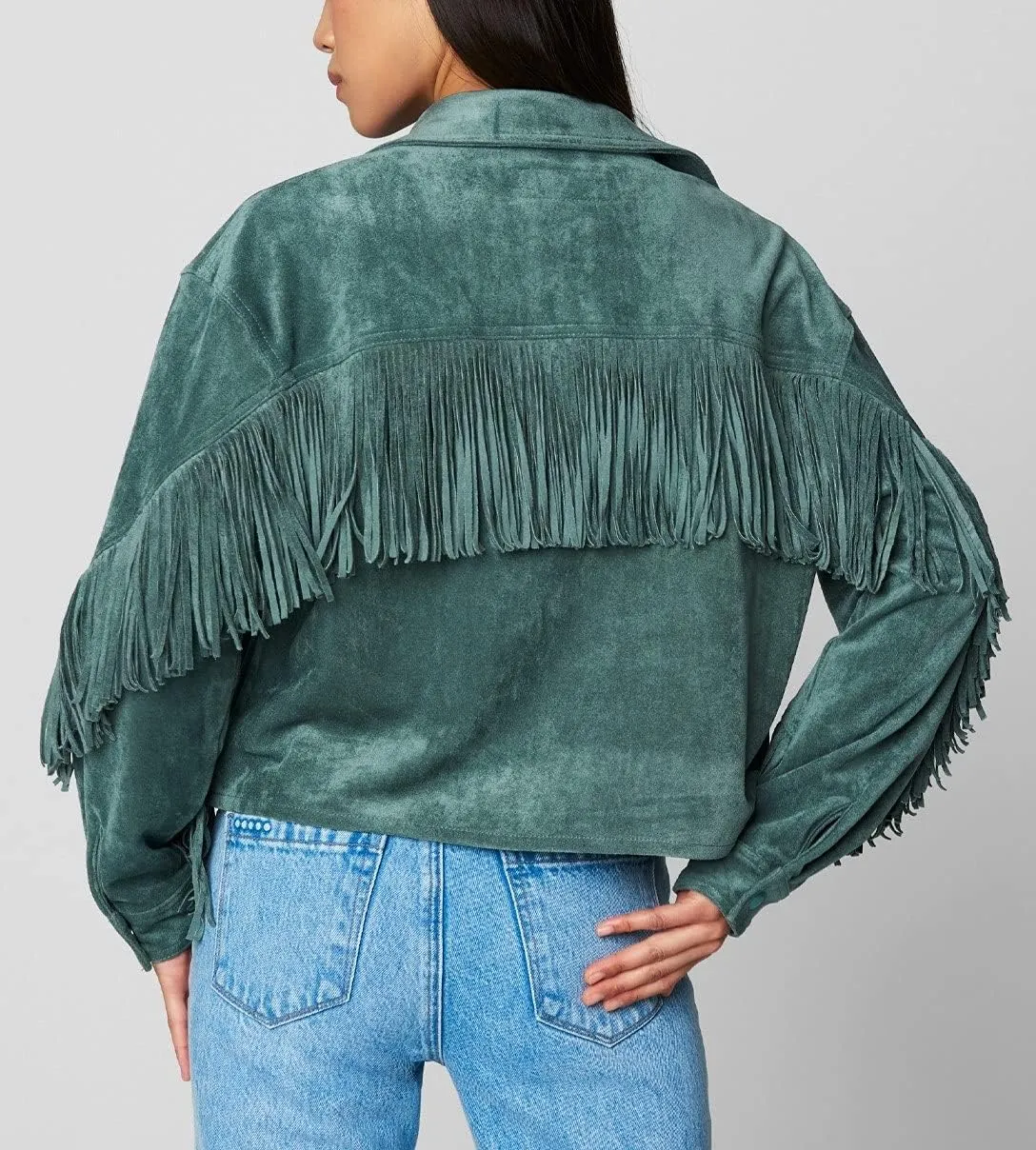 [BLANKNYC] womens Luxury Clothing Faux Suede Fringe Shirt Jacket, Comfortable & Stylish Coat
