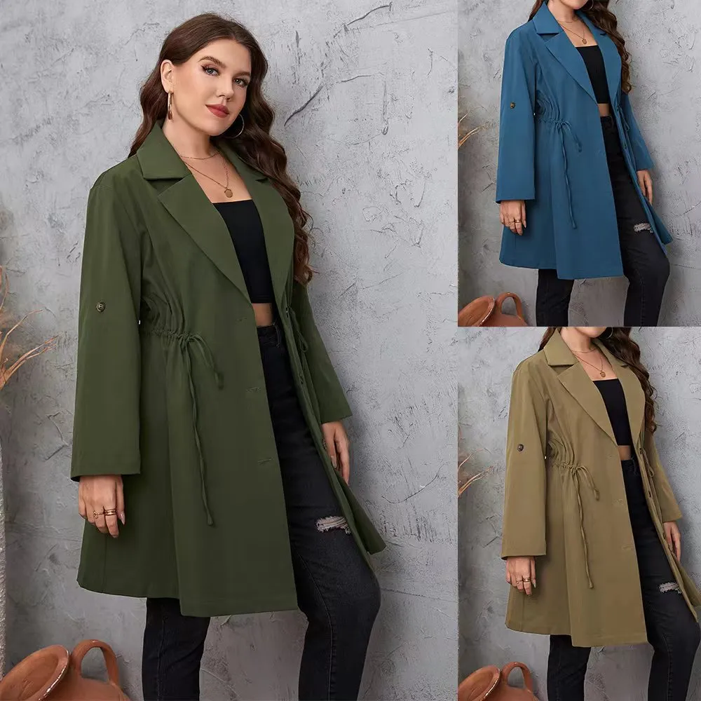 Blazer Collar Plus Size Jackets Mid-Length Solid Color Cardigan Wholesale Womens Clothing N3824080300061