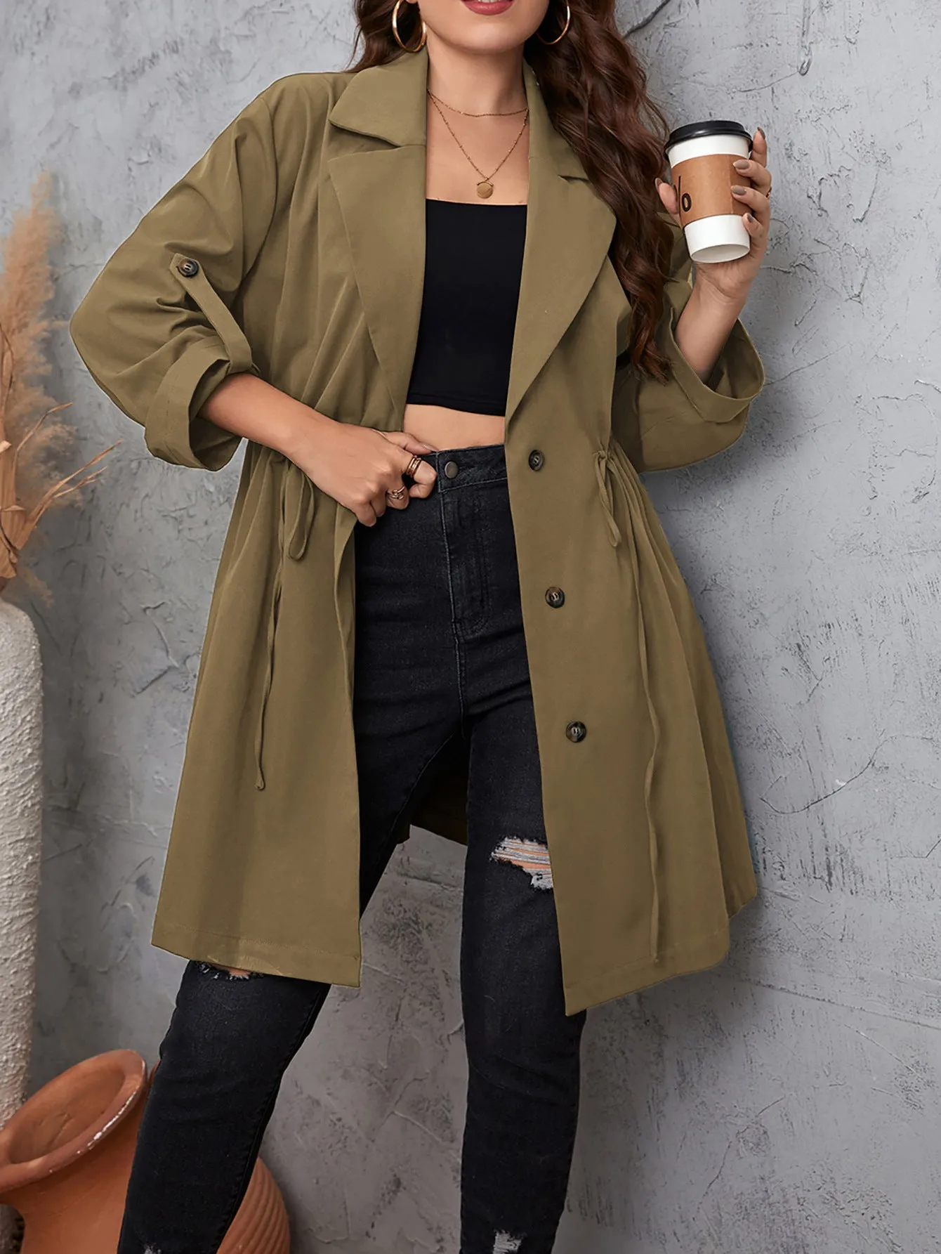 Blazer Collar Plus Size Jackets Mid-Length Solid Color Cardigan Wholesale Womens Clothing N3824080300061