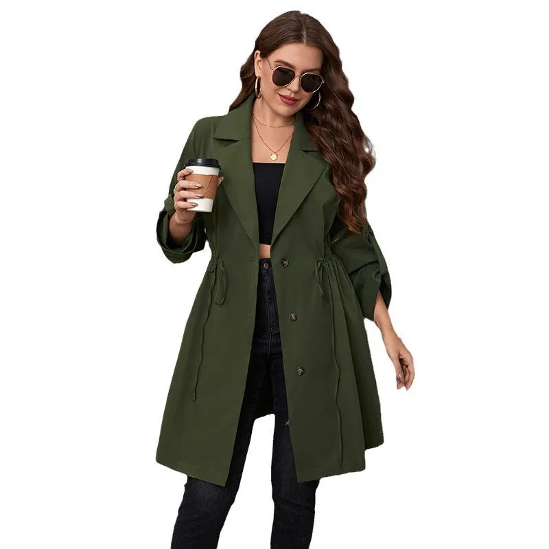 Blazer Collar Plus Size Jackets Mid-Length Solid Color Cardigan Wholesale Womens Clothing N3824080300061