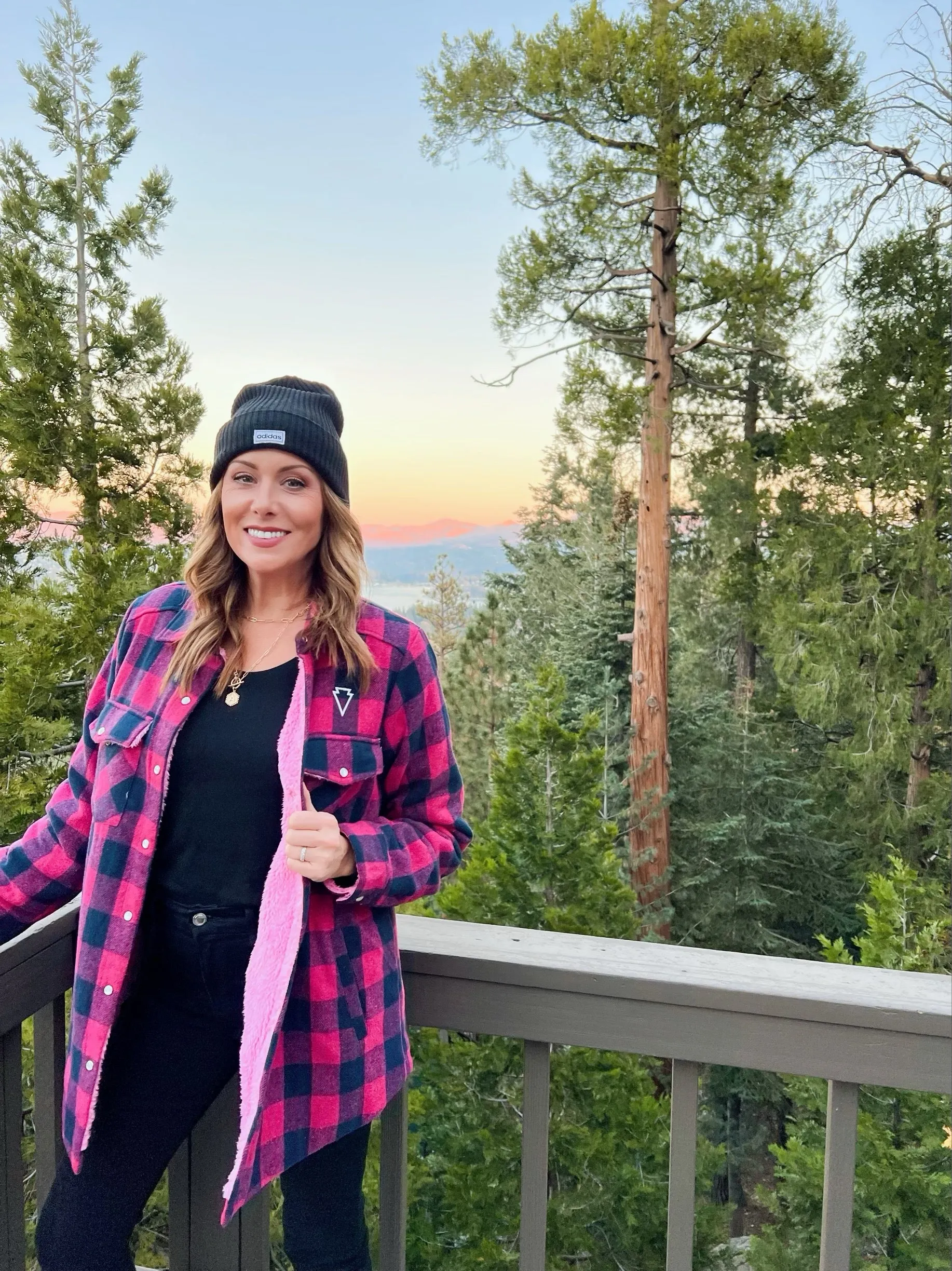 BUFFALO PLAID SHERPA-LINED JACKET- pink/navy
