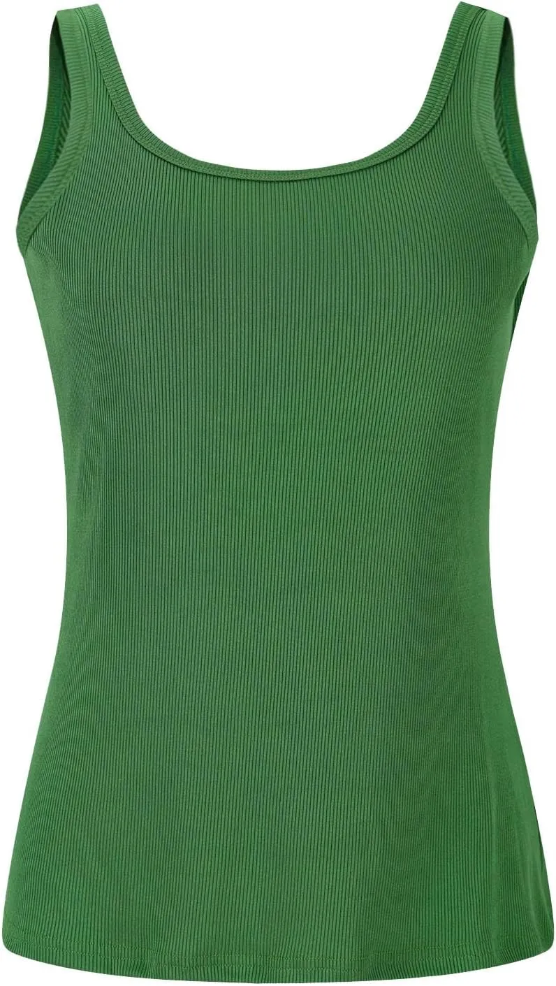 Built in Bra Tank Tops for Women 2024 Summer Casual Ribbed Knit Camisole U Neck Sleeveless Padded Workout Tops