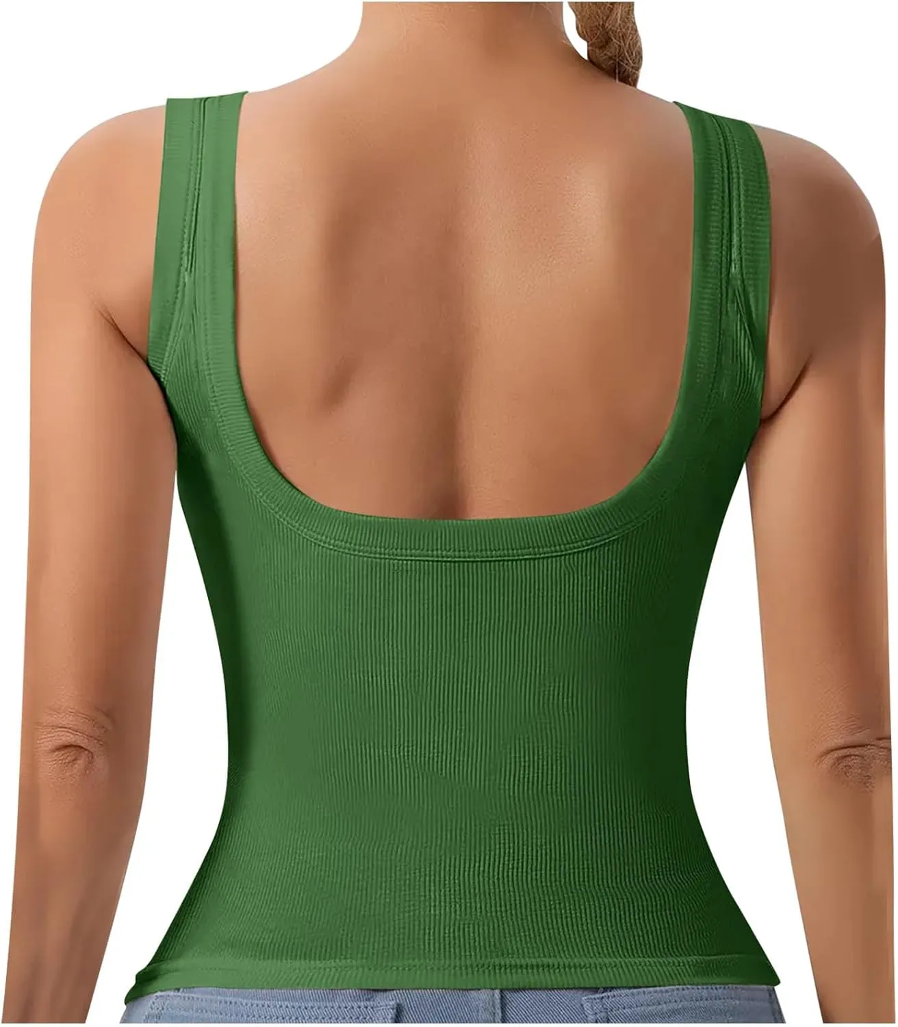 Built in Bra Tank Tops for Women 2024 Summer Casual Ribbed Knit Camisole U Neck Sleeveless Padded Workout Tops