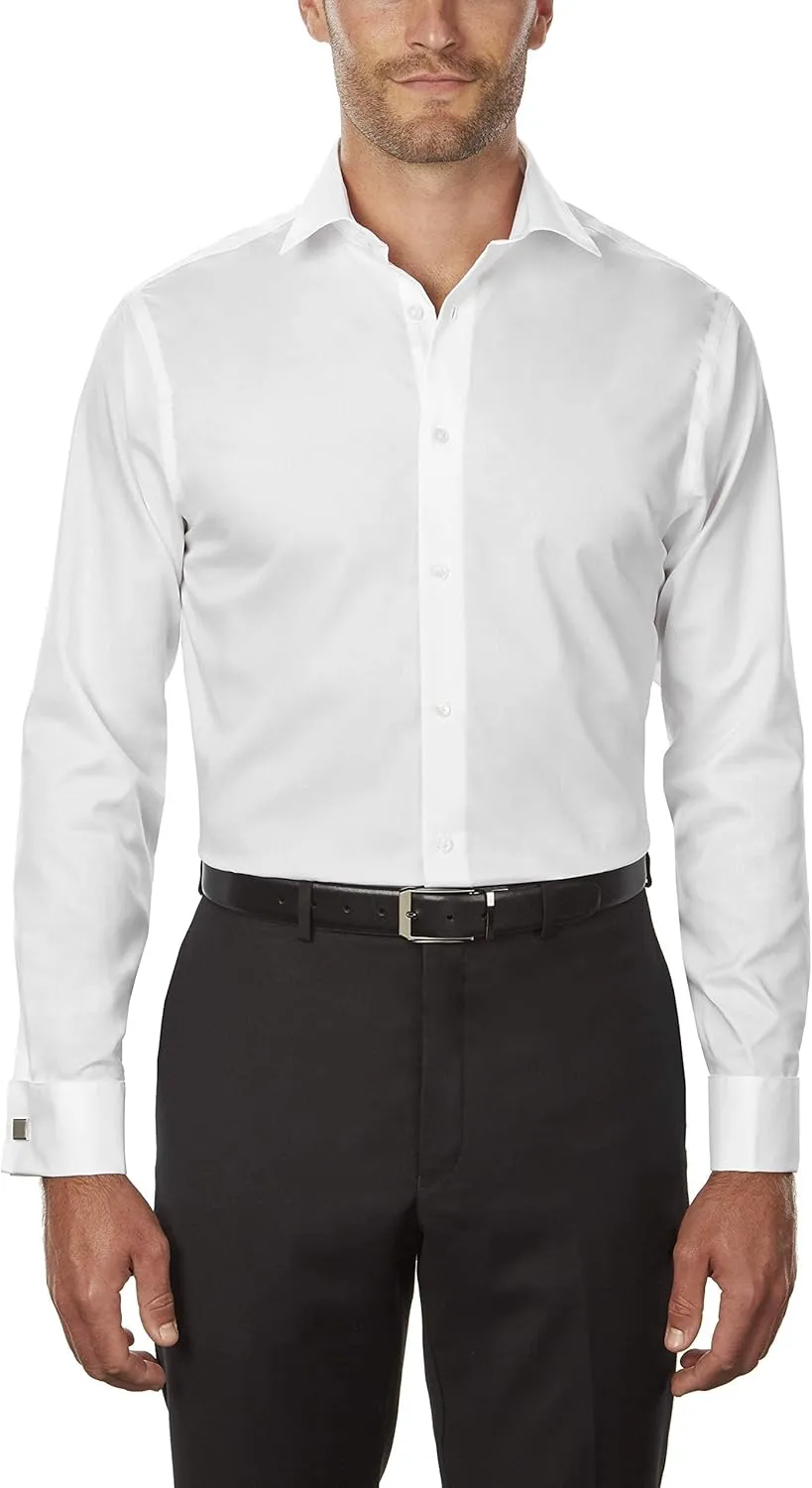 Calvin Klein Men's Dress Shirt Regular Fit Non Iron Herringbone French Cuff