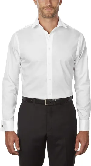 Calvin Klein Men's Dress Shirt Regular Fit Non Iron Herringbone French Cuff