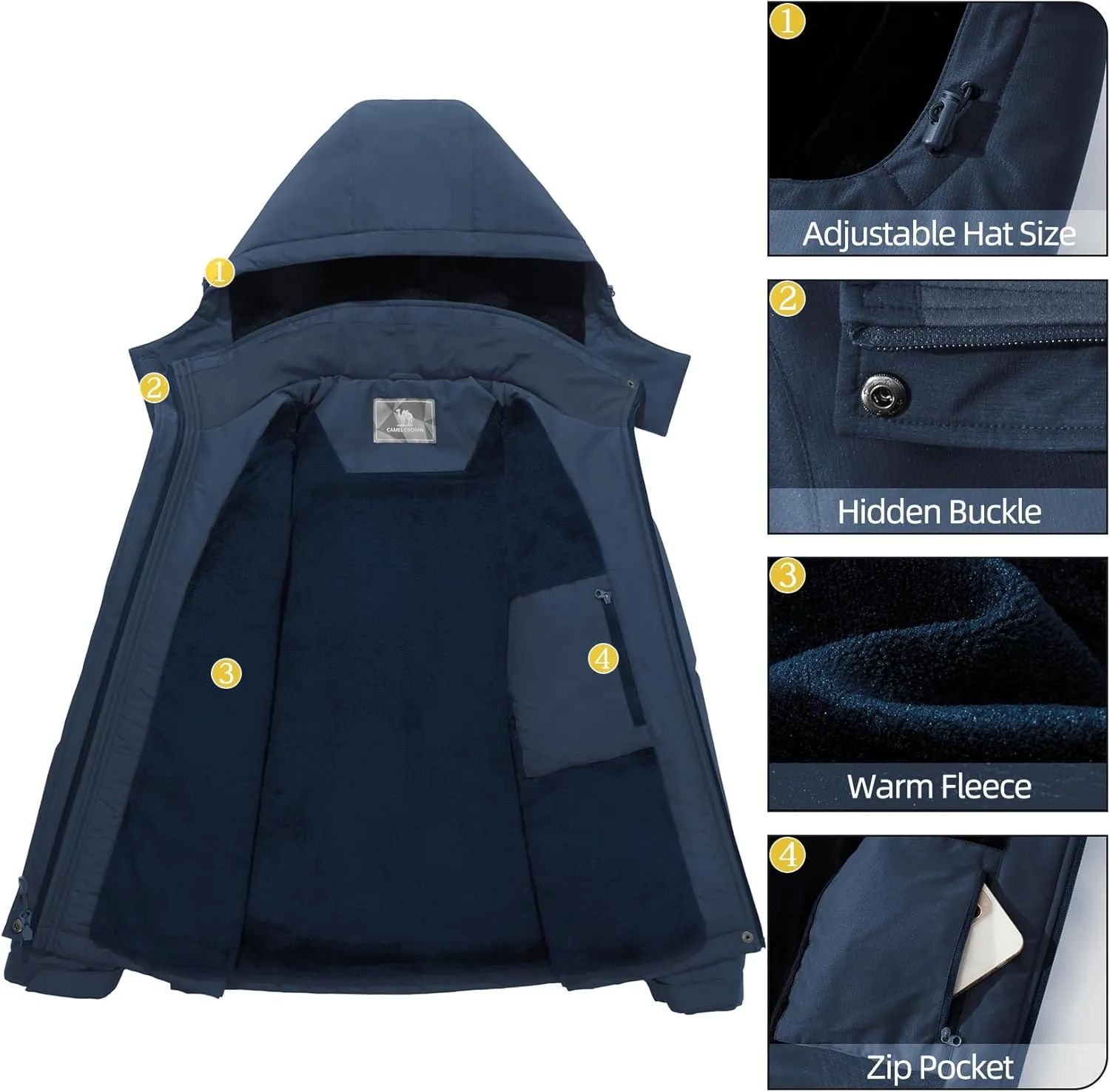 CAMEL CROWN Women's Ski Jacket Winter Snow Coat Warm Fleece Mountain Waterproof Female Jacket Snowboarding jackets