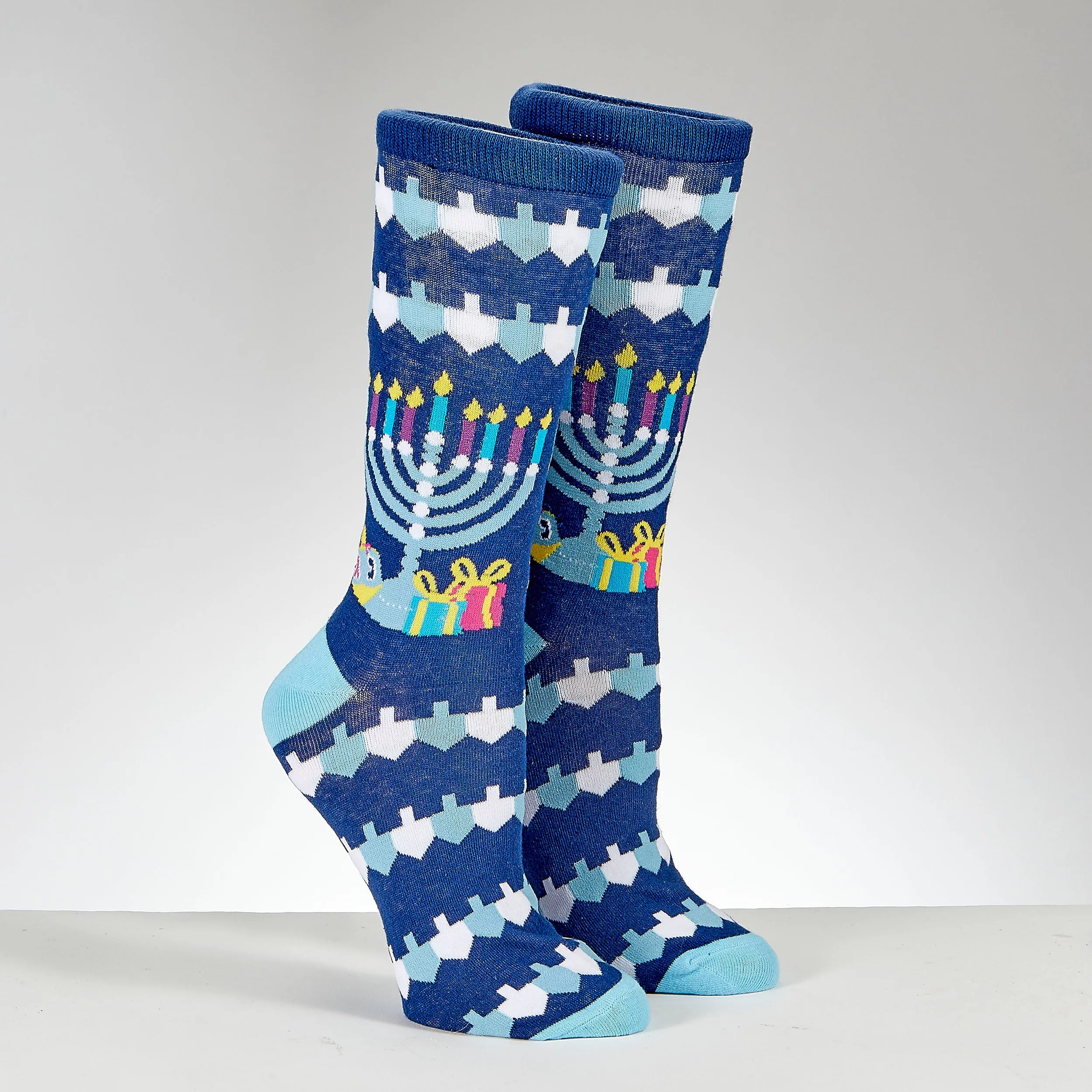 Chanukah Adult Crew Socks, "Ugly Sweater" Design