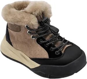 Childrens Fuzzy Booties Lace-Up Cotton Thick Shoes Boys Kids Outdoor Ski Snow Boots Warm Comfy Non Slip Winter Ankle