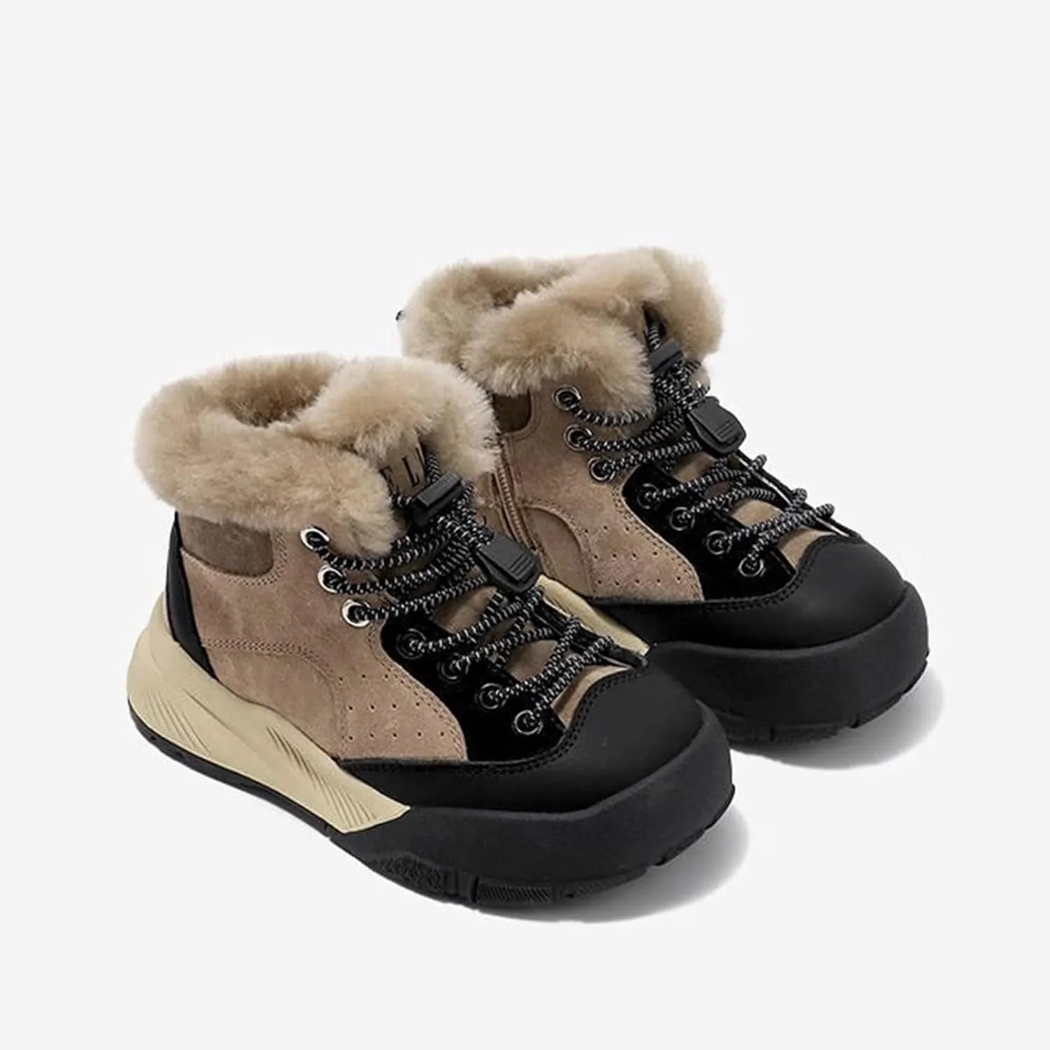 Childrens Fuzzy Booties Lace-Up Cotton Thick Shoes Boys Kids Outdoor Ski Snow Boots Warm Comfy Non Slip Winter Ankle