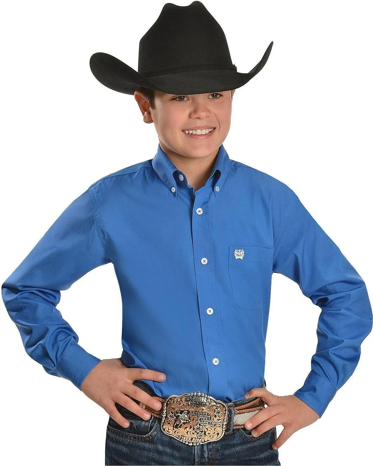 Cinch Boys' Big Classic Fit Long Sleeve Button One Open Pocket Solid