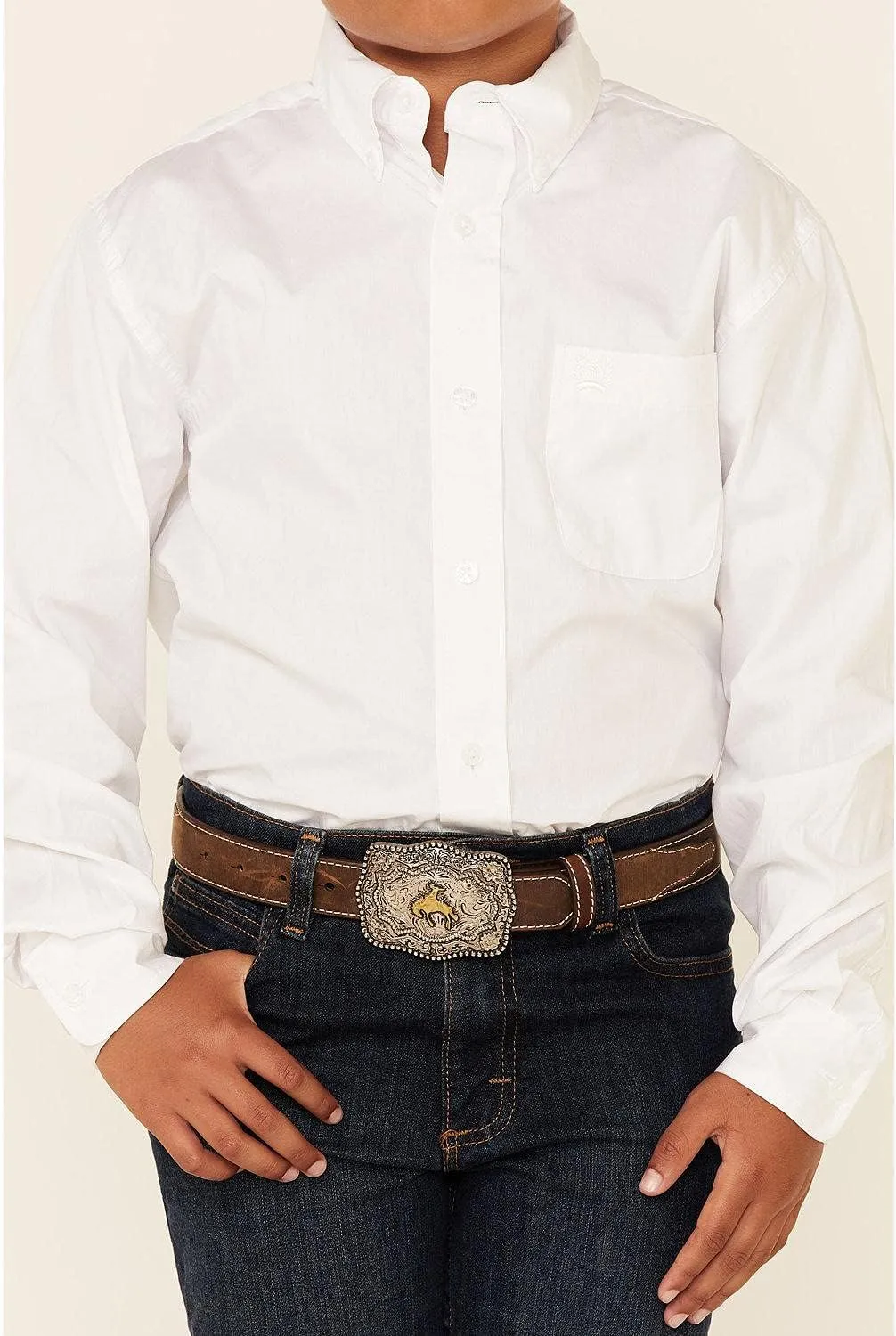 Cinch Boys' Big Classic Fit Long Sleeve Button One Open Pocket Solid