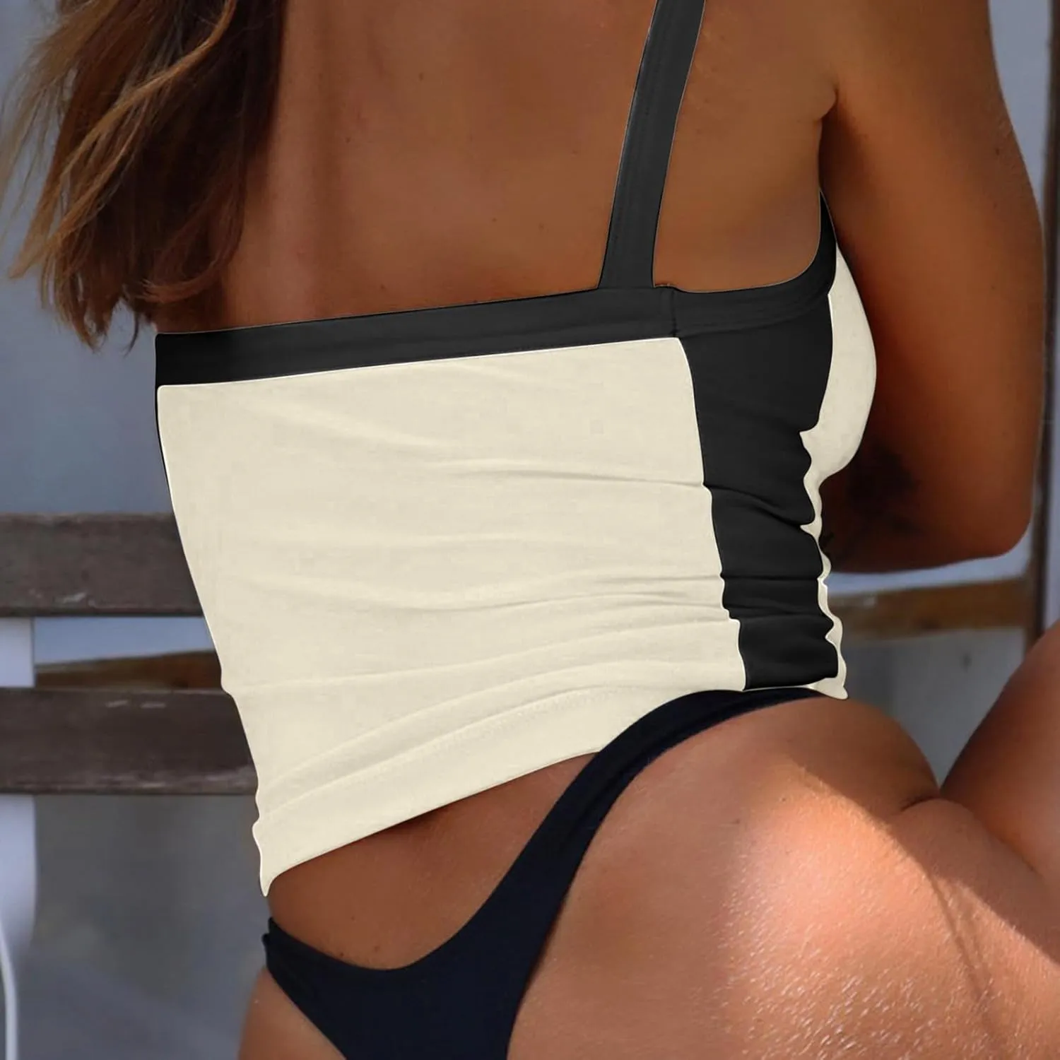 Color Block Tank Tops Women Sleeveless Crop Camisole Casual Slim Cropped Y2k Shirts Trendy Summer Square Neck Tees