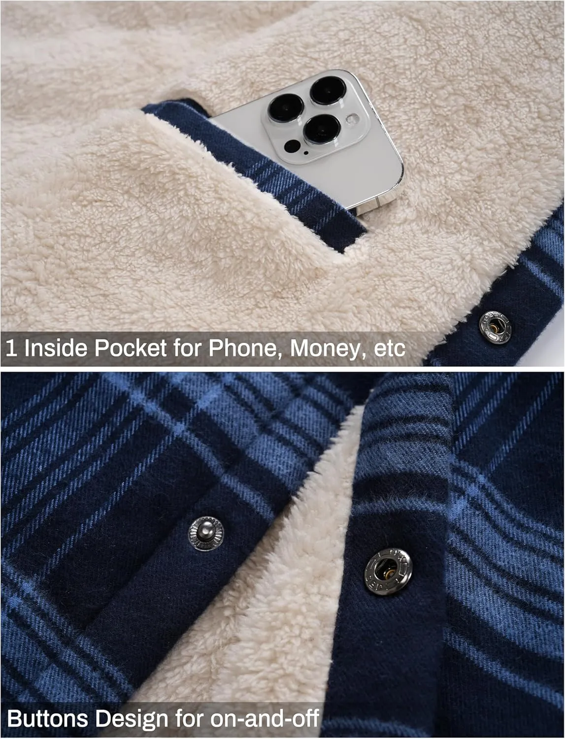 Cotrasen Mens Flannel Jacket Cotton Heavy Thick Sherpa Fleece Lined Plaid Shirt Jackets Warm Button Up Winter Coats with Hood