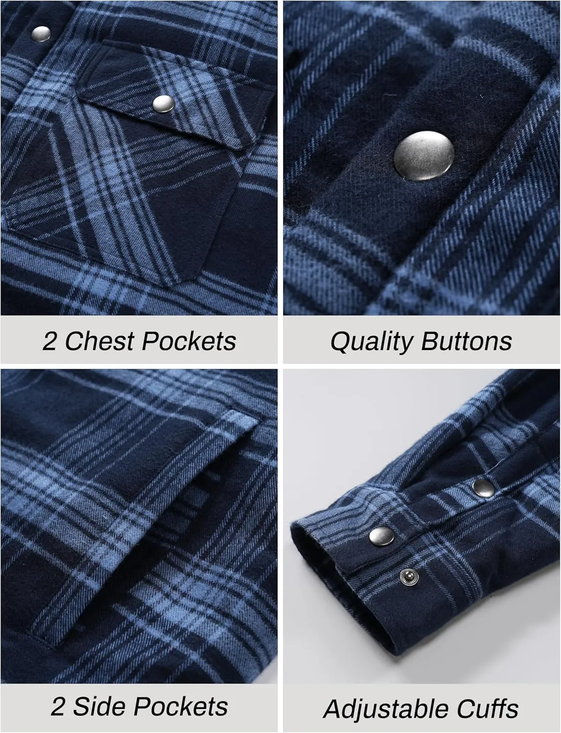 Cotrasen Mens Flannel Jacket Cotton Heavy Thick Sherpa Fleece Lined Plaid Shirt Jackets Warm Button Up Winter Coats with Hood