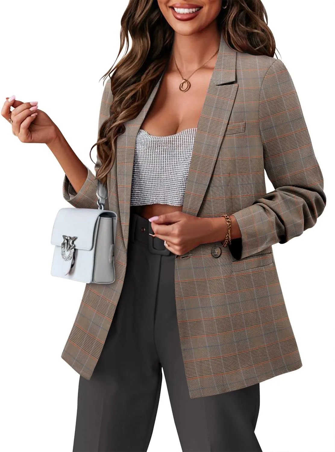CRAZY GRID Women Business Casual Blazer Jacket Fashion with Lined Work Professional Suit Jacket
