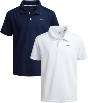 DKNY Boys' Polo Shirt - 2 Pack Active Short Sleeve School Uniform Golf Shirts for Boys, Quick Dry Performance Fabric (8-20)