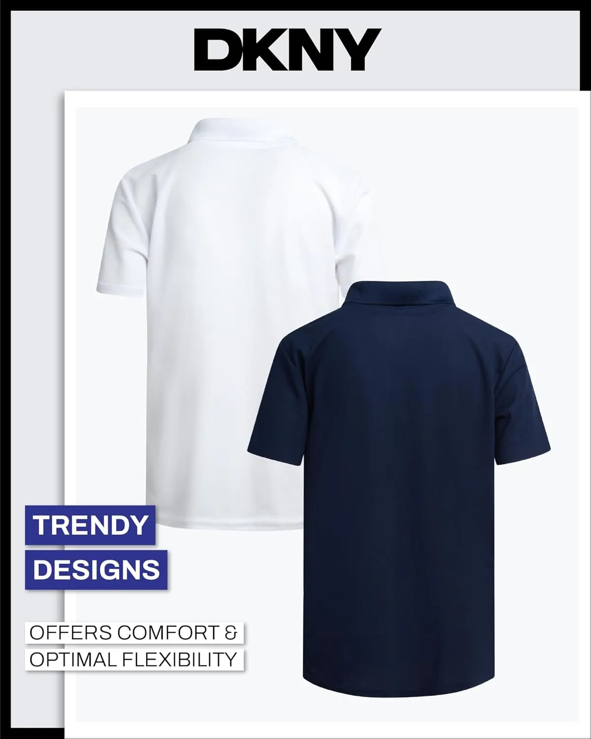 DKNY Boys' Polo Shirt - 2 Pack Active Short Sleeve School Uniform Golf Shirts for Boys, Quick Dry Performance Fabric (8-20)