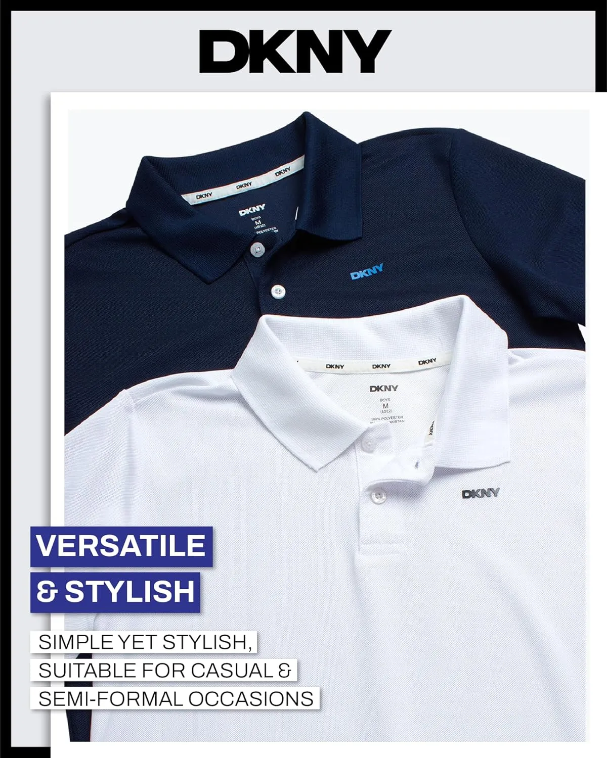 DKNY Boys' Polo Shirt - 2 Pack Active Short Sleeve School Uniform Golf Shirts for Boys, Quick Dry Performance Fabric (8-20)