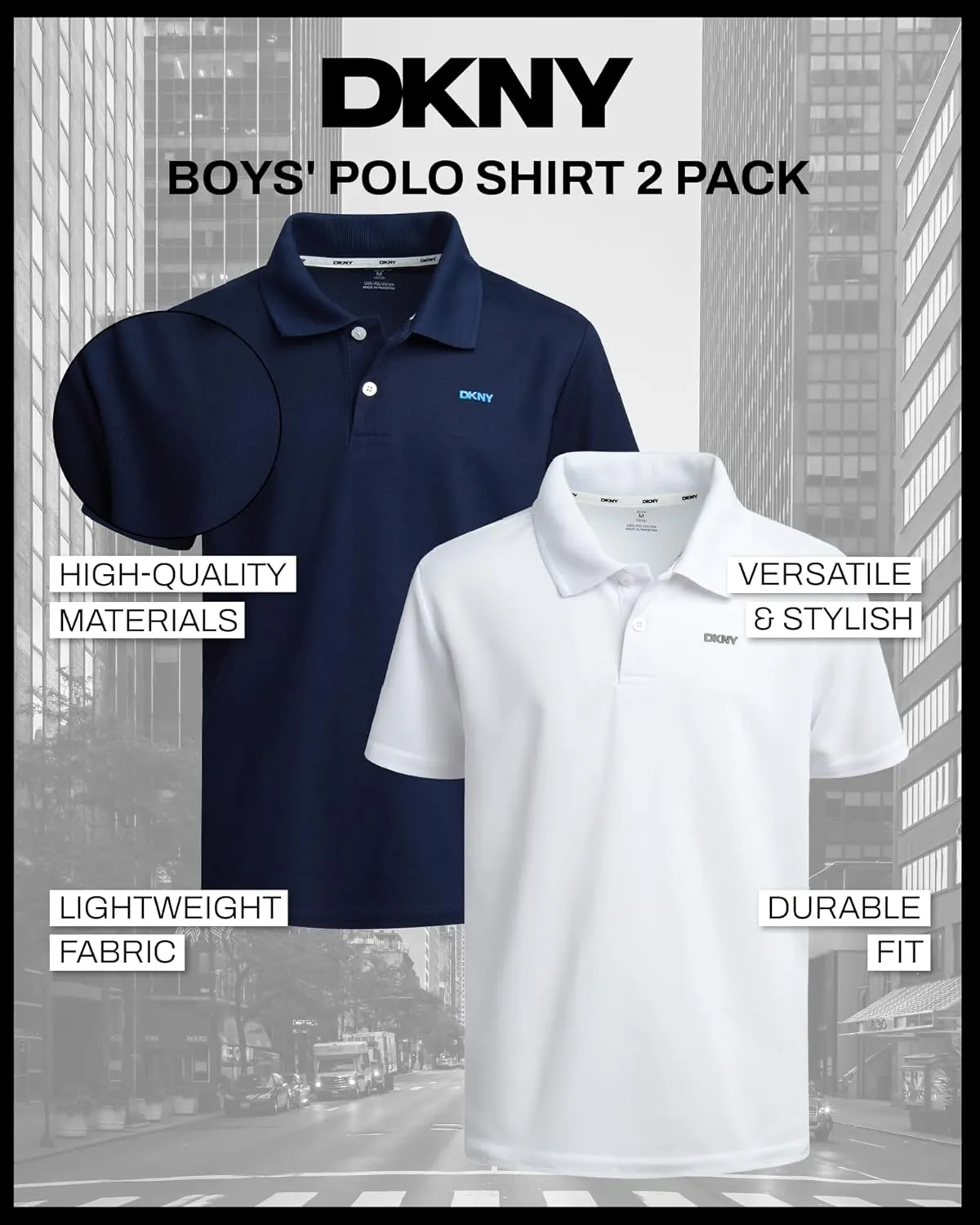 DKNY Boys' Polo Shirt - 2 Pack Active Short Sleeve School Uniform Golf Shirts for Boys, Quick Dry Performance Fabric (8-20)