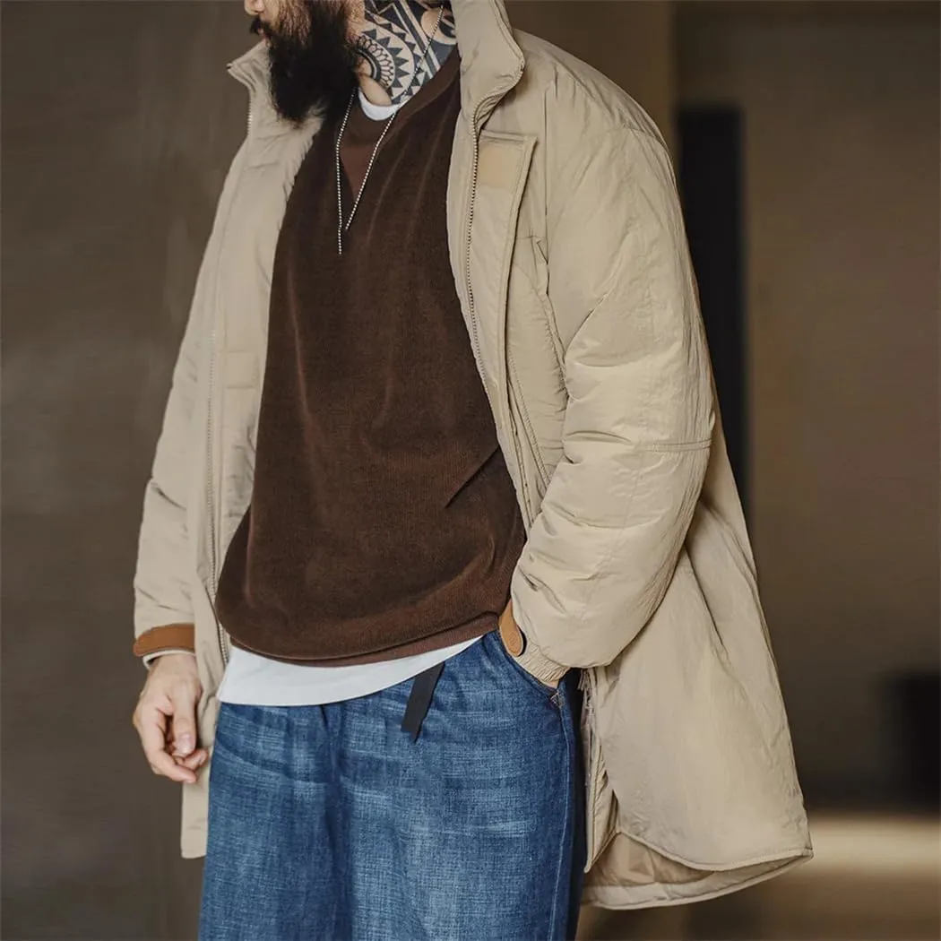 Dvbfufv Men's Vintage Mid-Length Cotton Padded Jackets Men Hooded Coat Men's Winter Warm Classic Parka Coat
