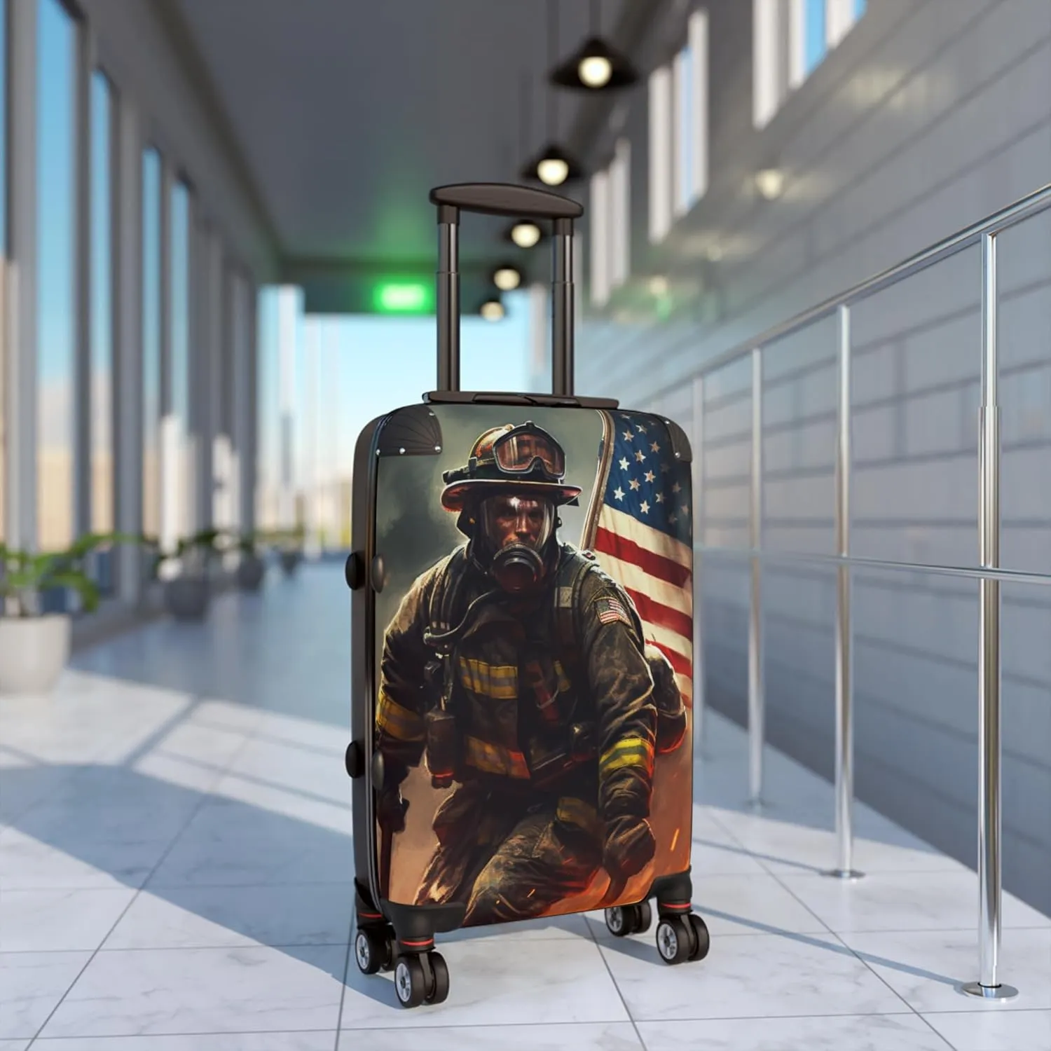 Firefighter Luggage Hardshell Suitcase, Telescopic Handle, Wheels, Built-In Lock, Small, Medium, Large Sizes, Extendable Storage Option (Small (Carry On))