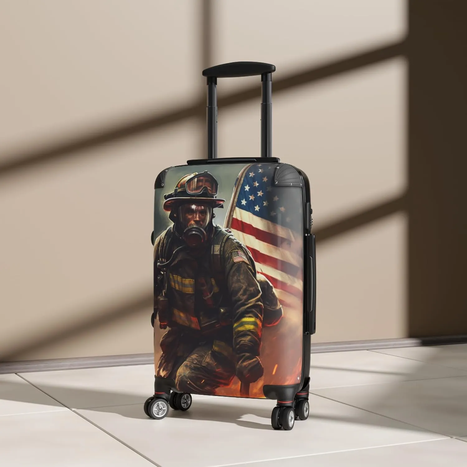 Firefighter Luggage Hardshell Suitcase, Telescopic Handle, Wheels, Built-In Lock, Small, Medium, Large Sizes, Extendable Storage Option (Small (Carry On))