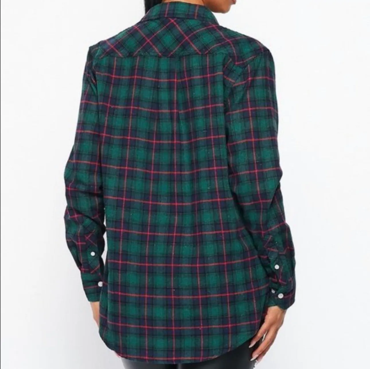 Flannel Babe Unisex Multi Hunter Green Plaid Long Sleeve Oversized Button Down Shirt