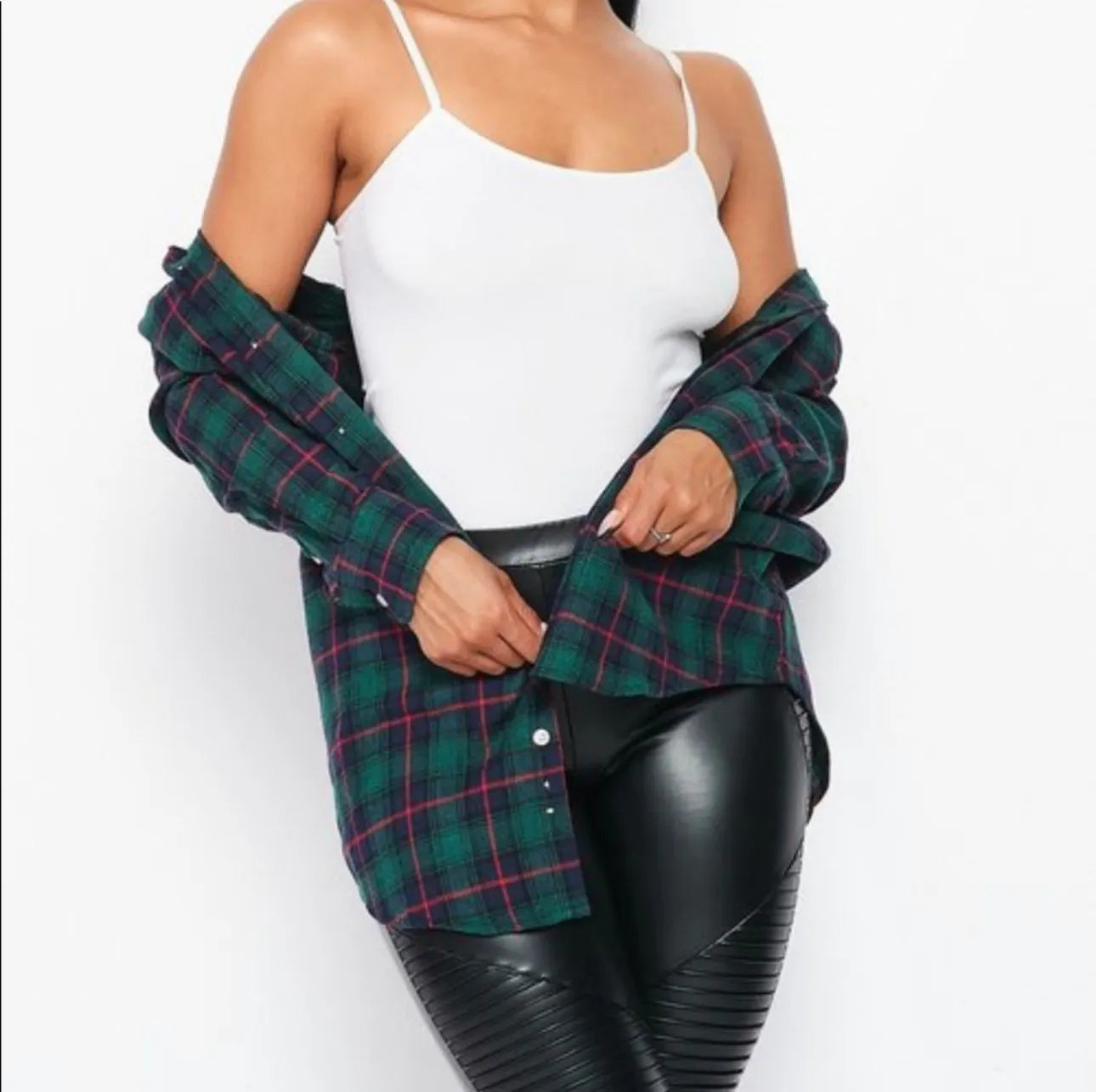 Flannel Babe Unisex Multi Hunter Green Plaid Long Sleeve Oversized Button Down Shirt