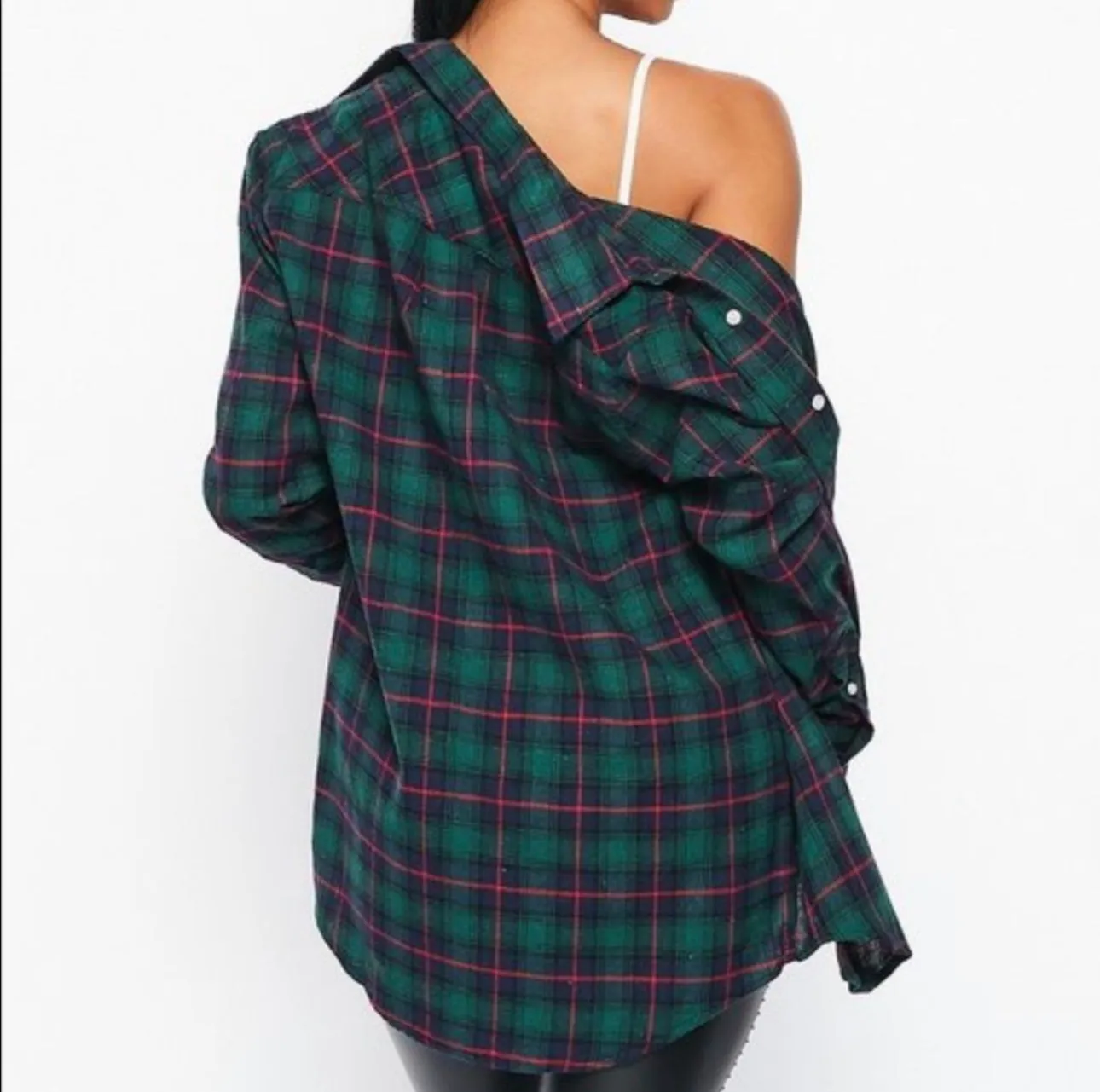 Flannel Babe Unisex Multi Hunter Green Plaid Long Sleeve Oversized Button Down Shirt