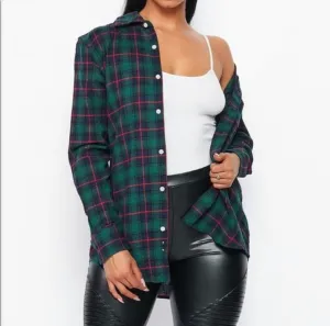 Flannel Babe Unisex Multi Hunter Green Plaid Long Sleeve Oversized Button Down Shirt