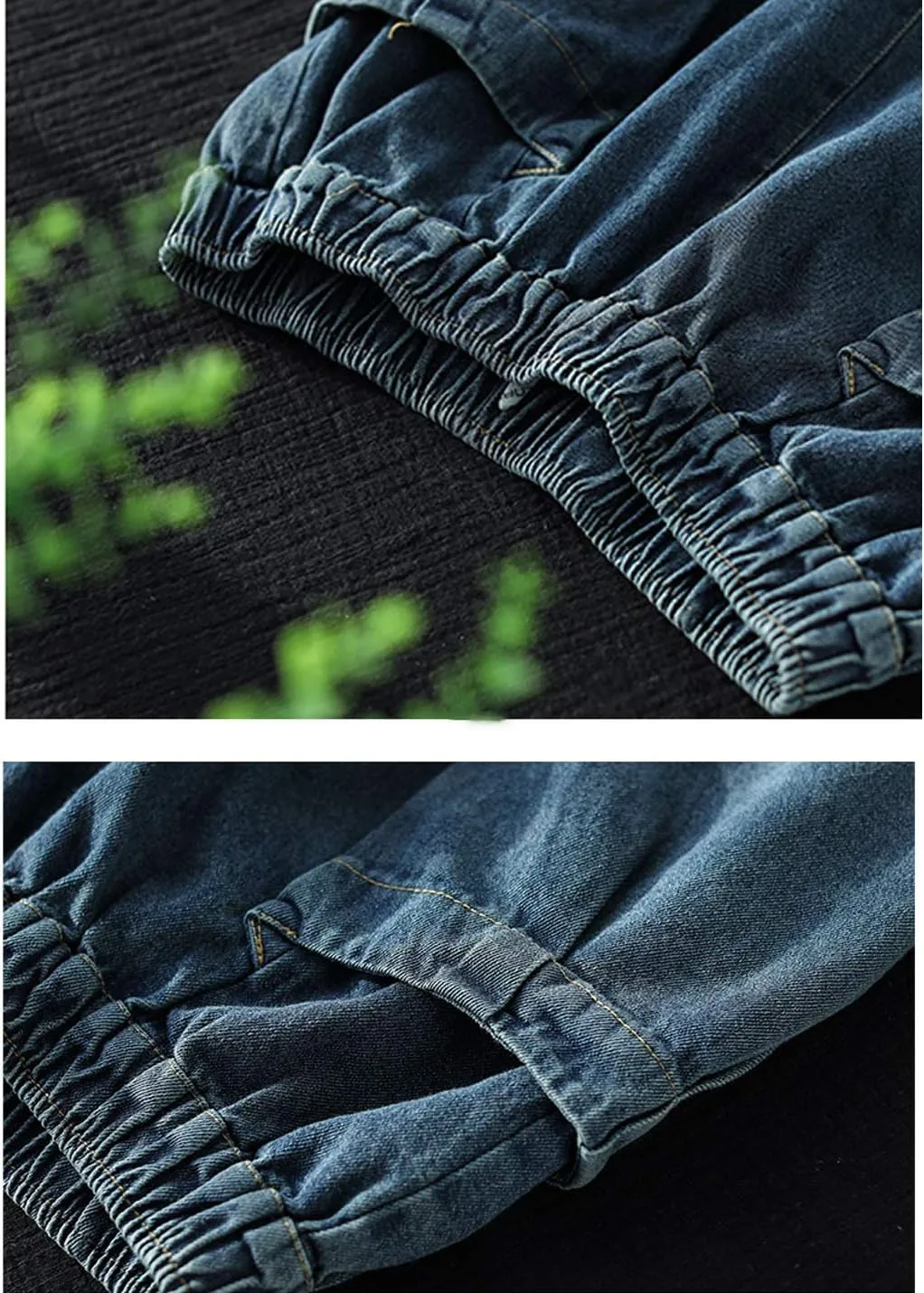 Flygo Women's Casual Distressed Jeans Elastic Waist Harem Pants Trouser