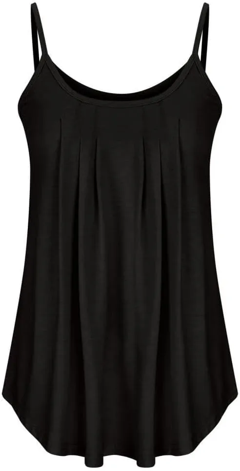 FMCHICO Tank Top for Women Pleated Spaghetti Strap Camisole Loose Fit Casual Sleeveless Flowy Basic Tops