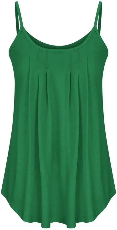 FMCHICO Tank Top for Women Pleated Spaghetti Strap Camisole Loose Fit Casual Sleeveless Flowy Basic Tops