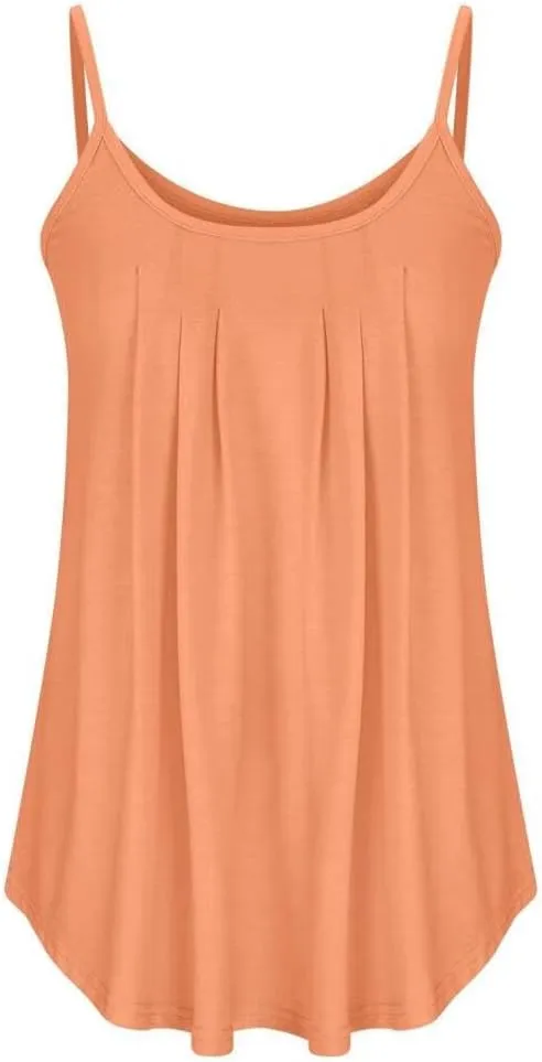 FMCHICO Tank Top for Women Pleated Spaghetti Strap Camisole Loose Fit Casual Sleeveless Flowy Basic Tops