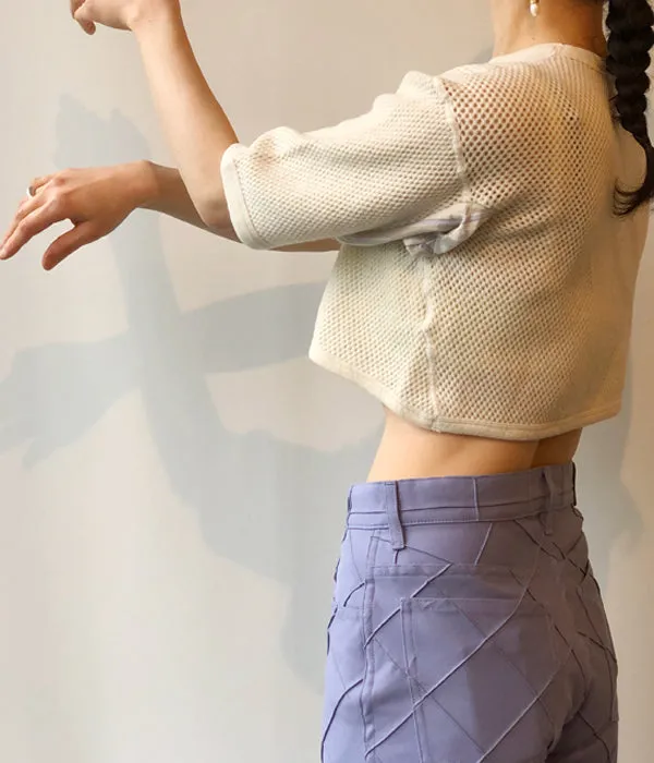 FUMIKA_UCHIDA/Striped Flannel Wool Mesh SHORT-SLEEVE THERMAL(KINARI)