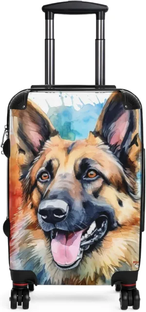German Shepherd Dog Hardside Suitcase, Polycarbonate/ABS, Telescopic Handle, Pockets, 360 Wheels, Lock (Small (Carry-On))